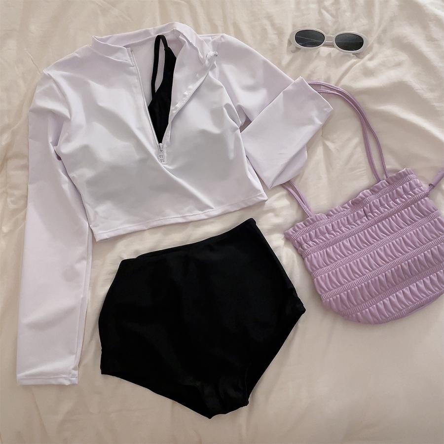 디어앤무드 [M~XL/3PCS SET]돌체르 래쉬가드 긴팔 비키니 세트 커버업 수영복 바캉스 호캉스 빅사이즈
