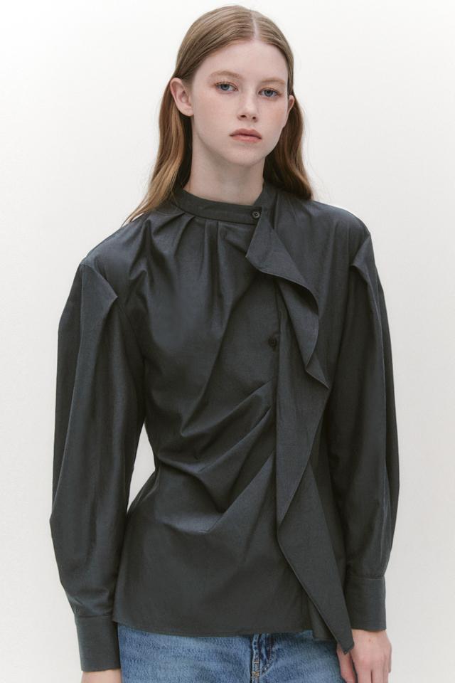 Unbalance Tuck Drape Blouse DARK GREY [GBW7BL56DG]