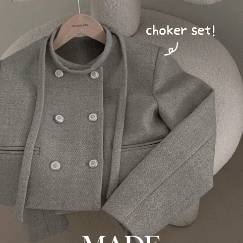 [자체제작/초커SET/자켓ver]하객룩 종결,온유MADE 로제 더블버튼 트위드 크롭 자켓(초커세트)