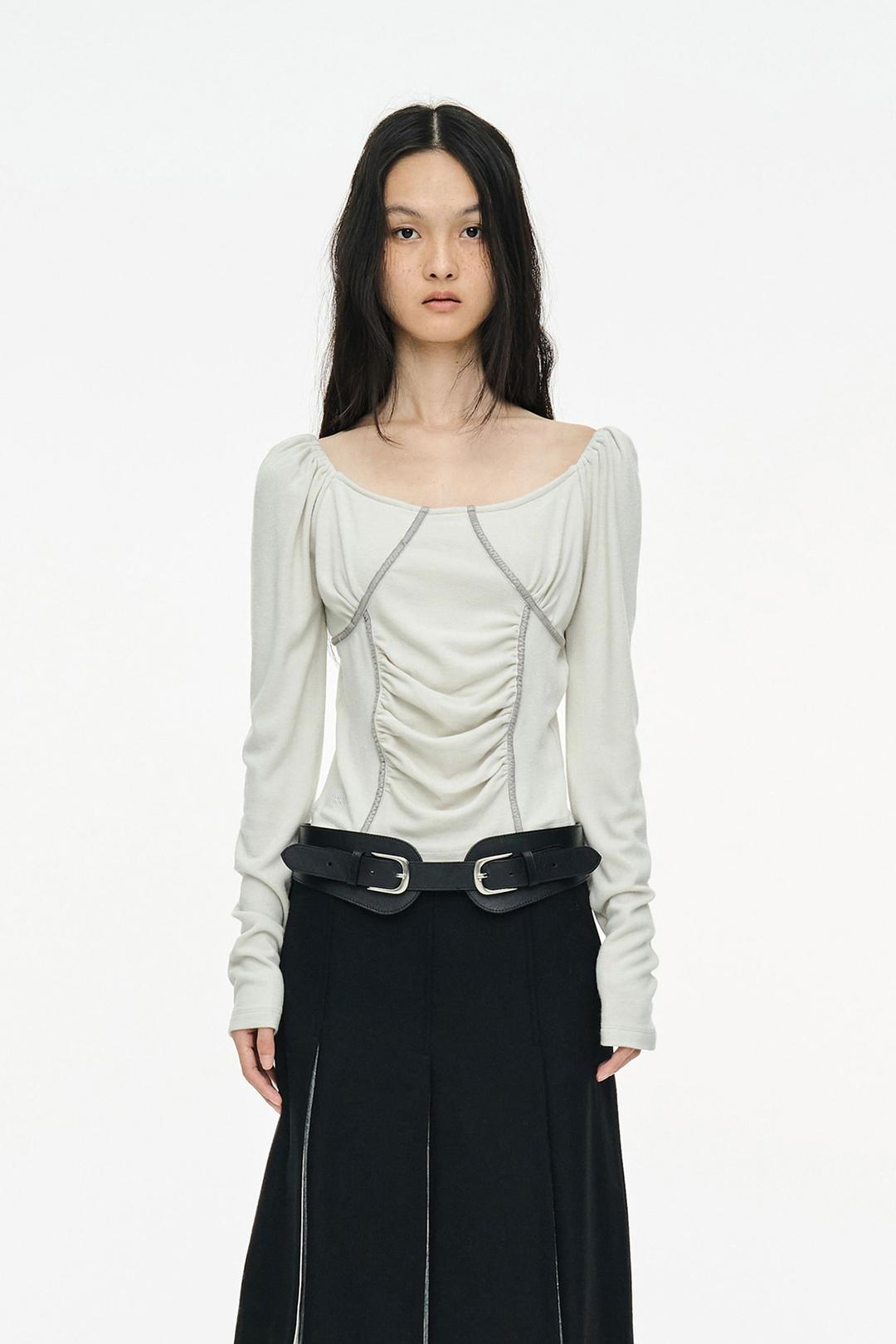 [EXCLUSIVE] RUCHED SHIRRING TOP / GRAY