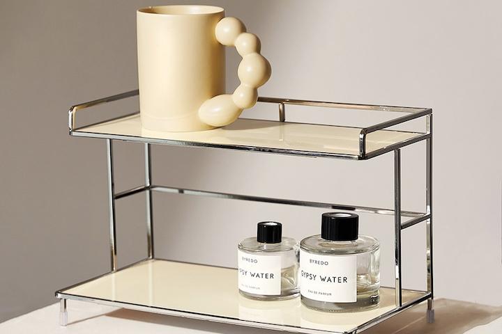 [해외] 모던 아크릴 수납 선반 화장대 철재 정리함 진열대 2단