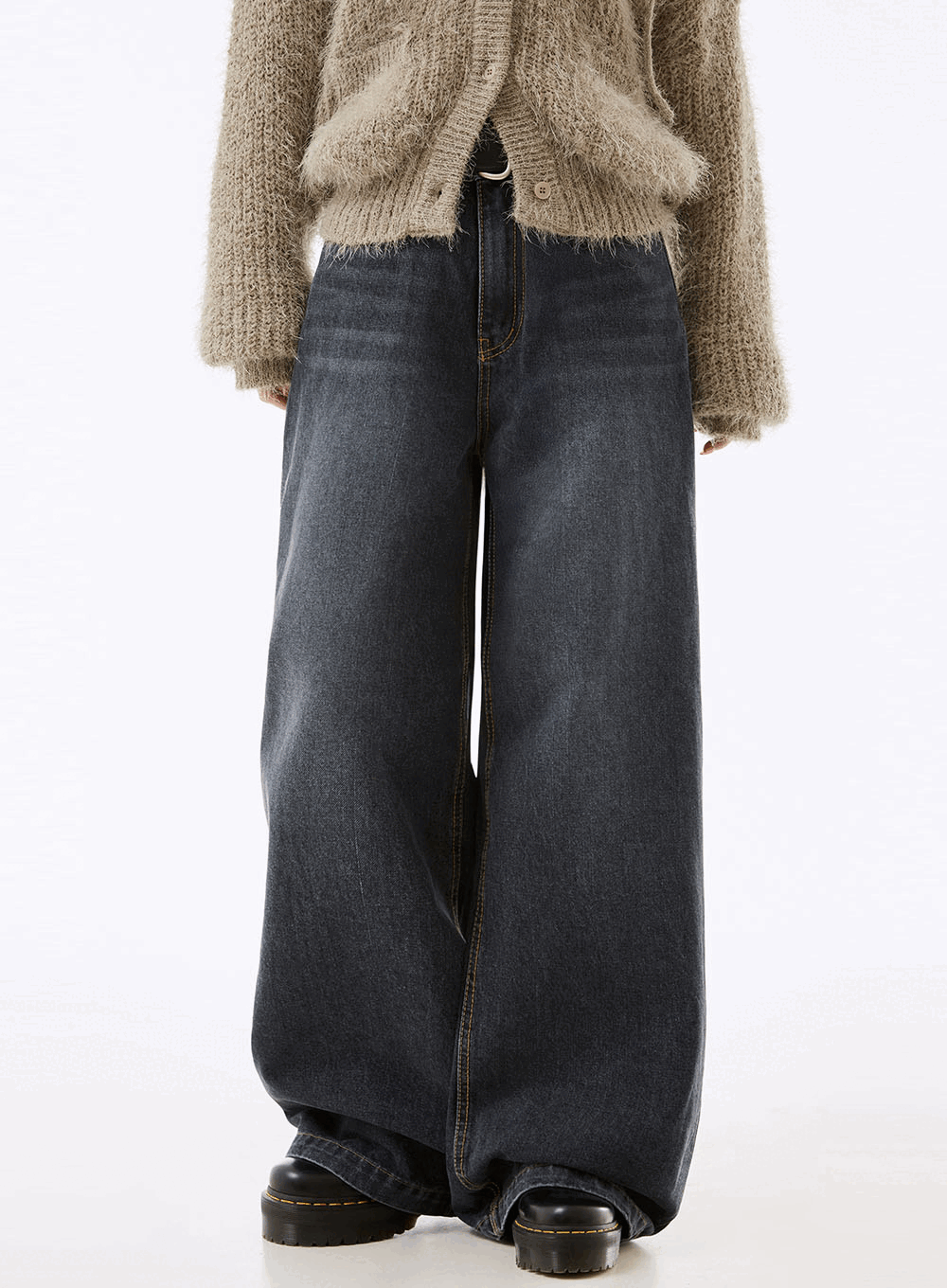 드리드 워싱 와이드 데님팬츠