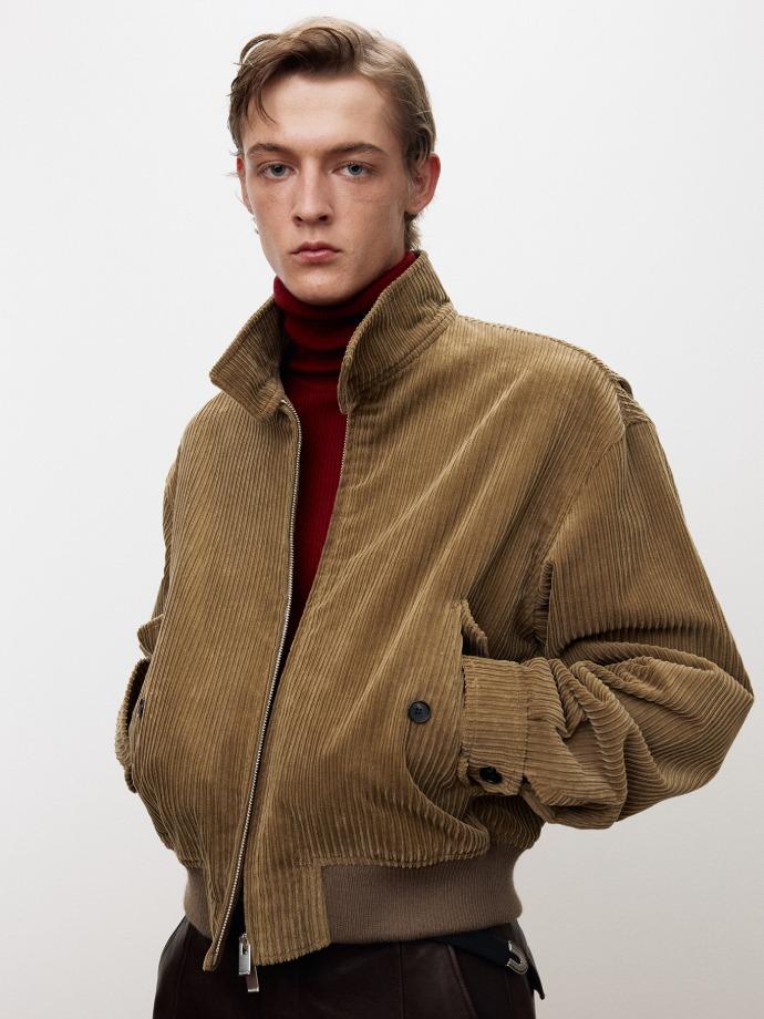 ITALIAN CORDUROY HARRINGTON JACKET_ BEIGE KHAKI