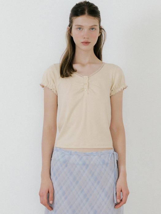 Lace Shirring Tee_3Color