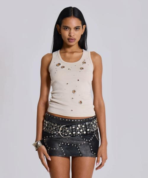 (W) 아일렛 스터디드 베스트 아이보리 EYELET STUDDED VEST IVORY
