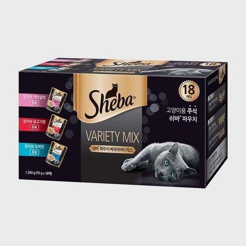 쉬바 전연령용 고양이 파우치 버라이티 믹스 주식파우치 3종 x 6p 세트, 참치, 1.26kg, 1개 - 습식/소프트사료 | 쿠팡