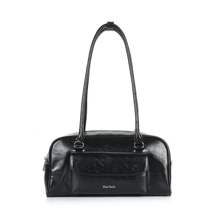 NICOLE POCKET LEATHER BAGUETTE BAG_BLACK