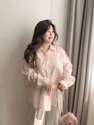 [55-120]빅사이즈 후르츠 텐셀 루즈핏 오버핏 사이드 트임 리본 셔츠