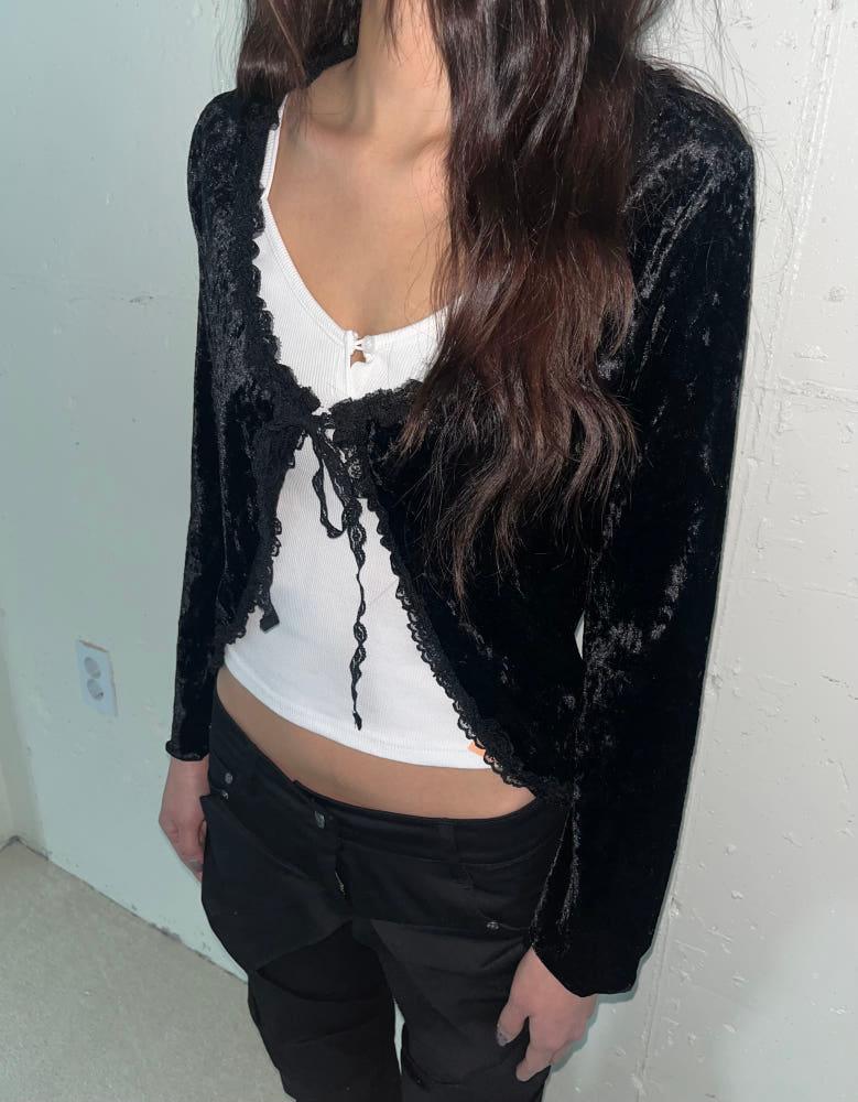 [중고] Velvet lace string cardigan