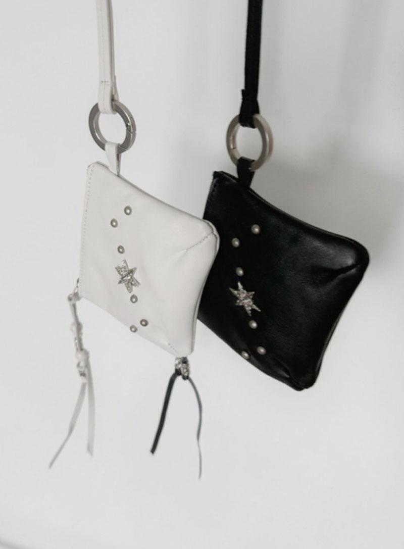 양가죽 고퀄리티 백꾸백 카드지갑 지퍼 가죽 레더 램스킨 스터드 목걸이 지갑 (2col)