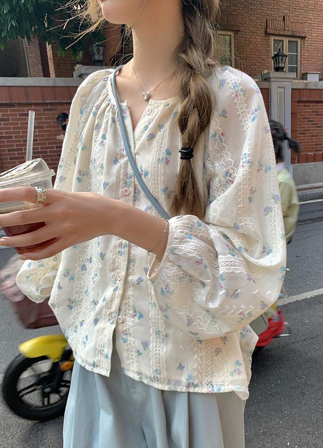 플라워 벌룬 블라우스