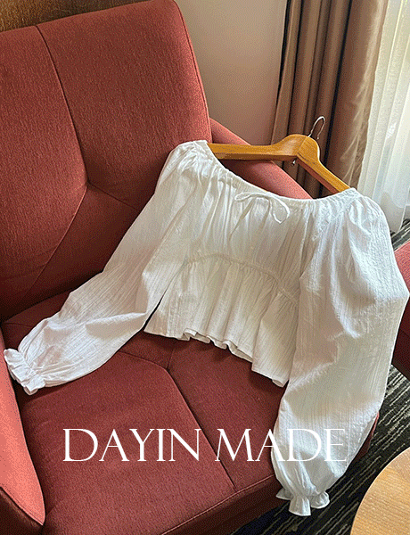 데이인 [당일발송/MADE] 베이글 리본 프릴 퍼프 블라우스