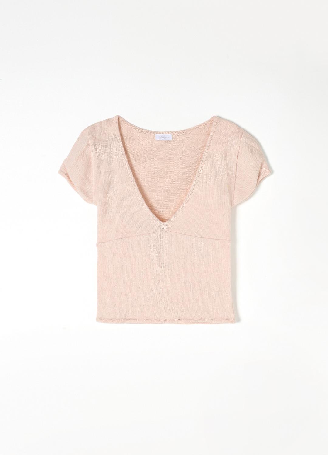 Roha Deep V-Neck Knit(Baby Pink)