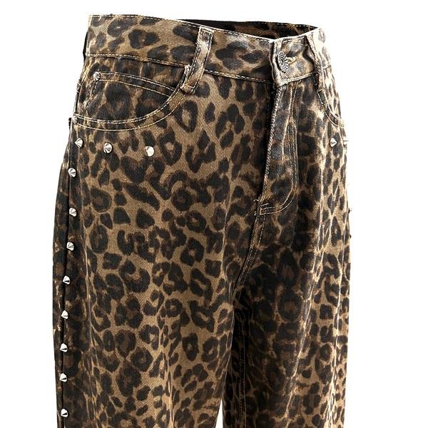 SIDE CONE STUD LEOPARD PANTS