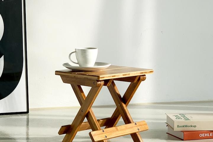 뱀부 접이식 스툴 의자 사각