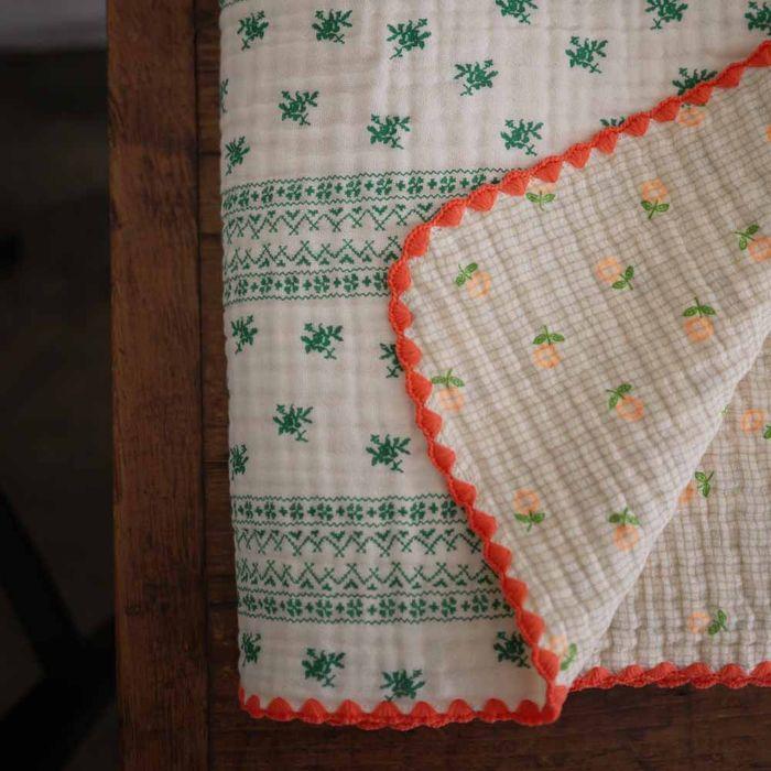 4layer gauze blanket 4중거즈 블랭킷/small flower print blanket / ORANGE
