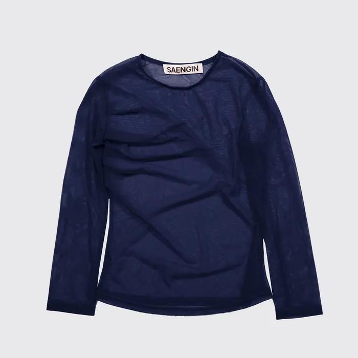 SHIRRING DETAIL  ELBOW-LENGTH SLEEVE - NAVY (TULLE)