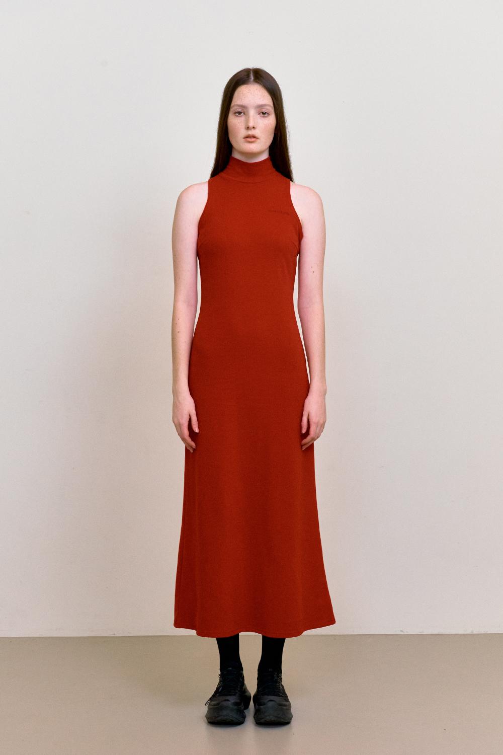 Sleeveless Scarf Knit dress-Red