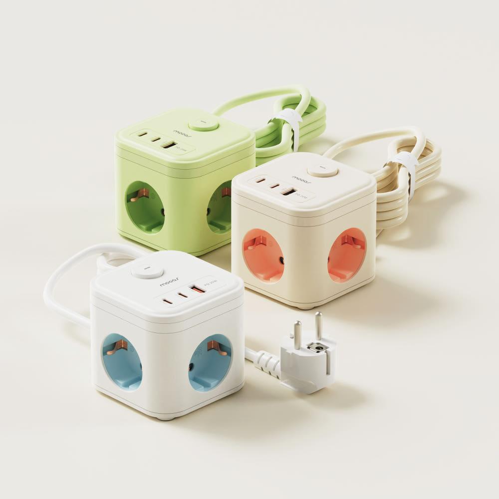 무아스 마카롱 3구 USB 고용량 큐브 멀티탭 C타입 멀티 콘센트 케이블형 1.5m