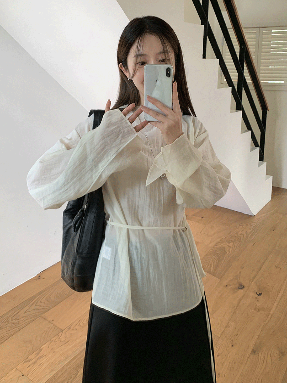 matt ring-belt blouse (3color)
