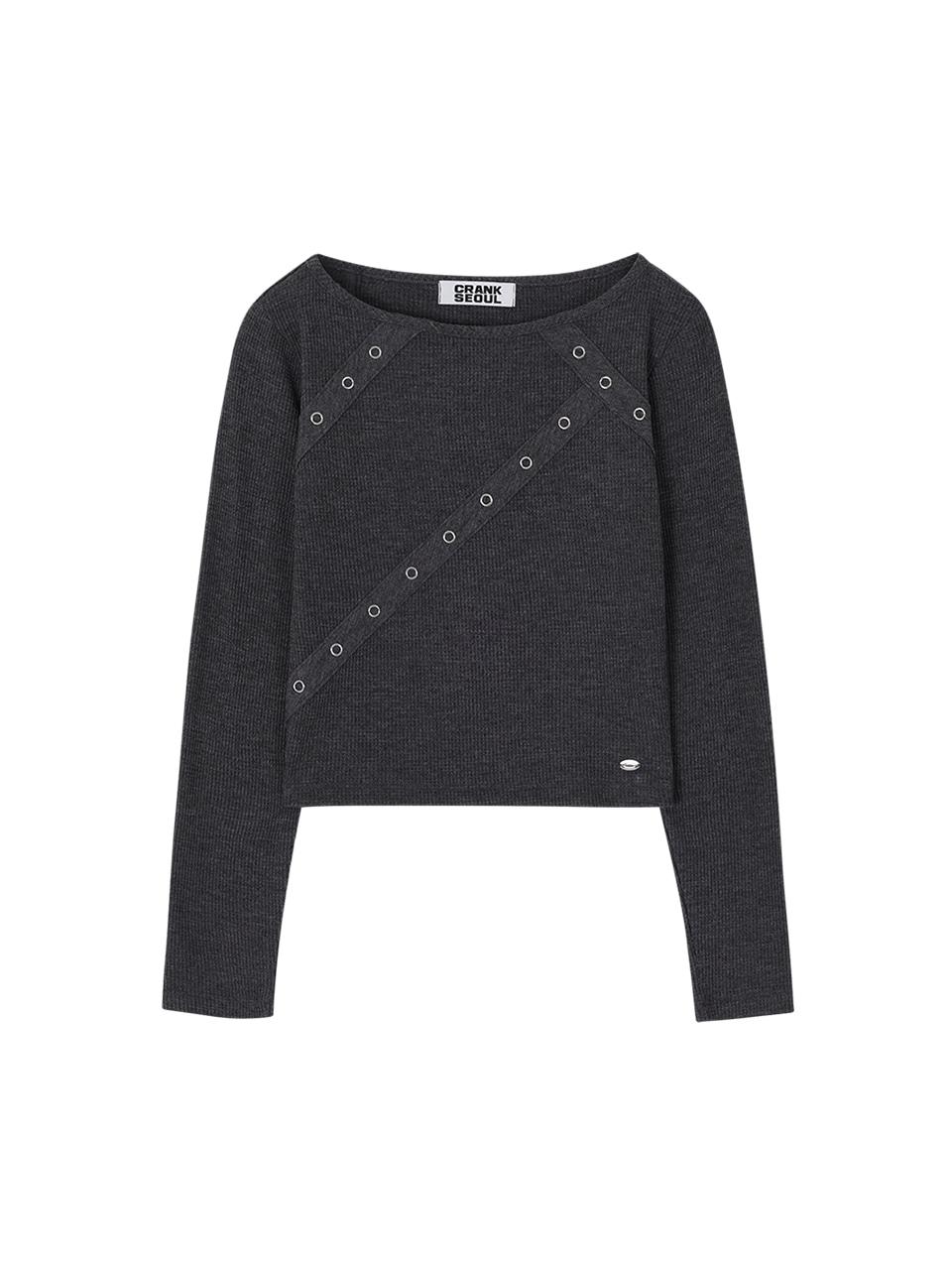 EYELET TAPE WAFFLE T-SHIRT_CHARCOAL