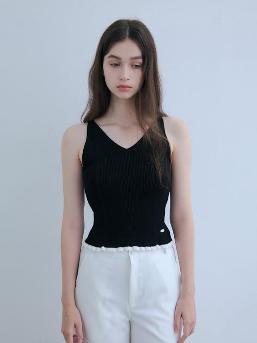 color frill ribbed sleeveless-black
