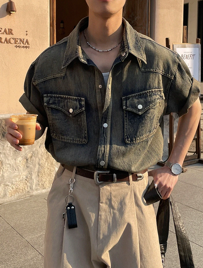 (당일발송) Western Wild Denim Half Shirts