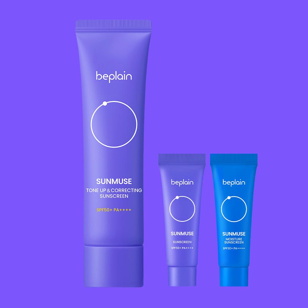 비플레인 선뮤즈 톤업&코렉팅 선크림 50ml (추가구성-모이스처10ml+톤업10ml)