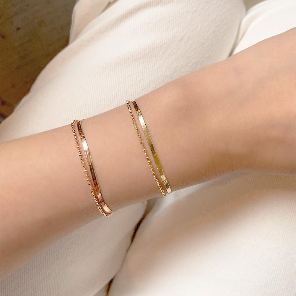 14k 18k 스네이크 뱀줄 볼 두줄 팔찌 - 레이어드 고급 심플 팔찌