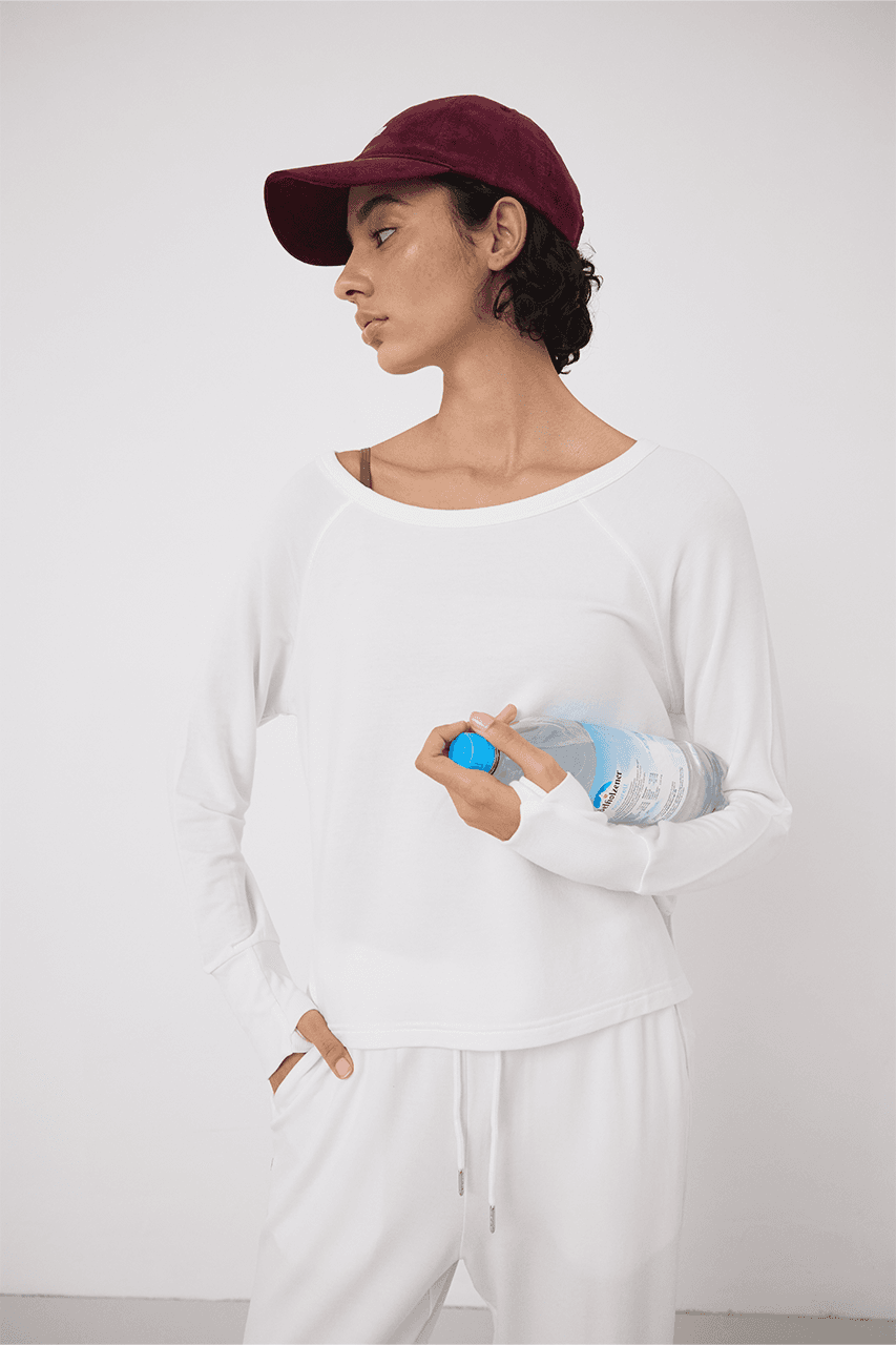Cloud Off Shoulder Long-Sleeve Tee_White