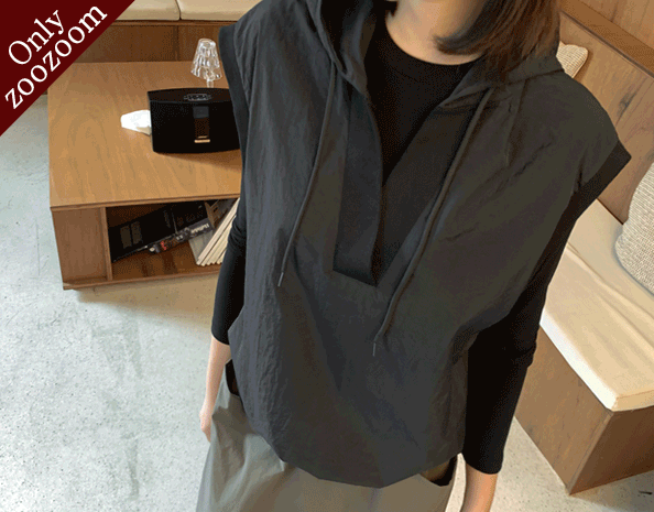 41196/메모리원단 시보리 후드조끼