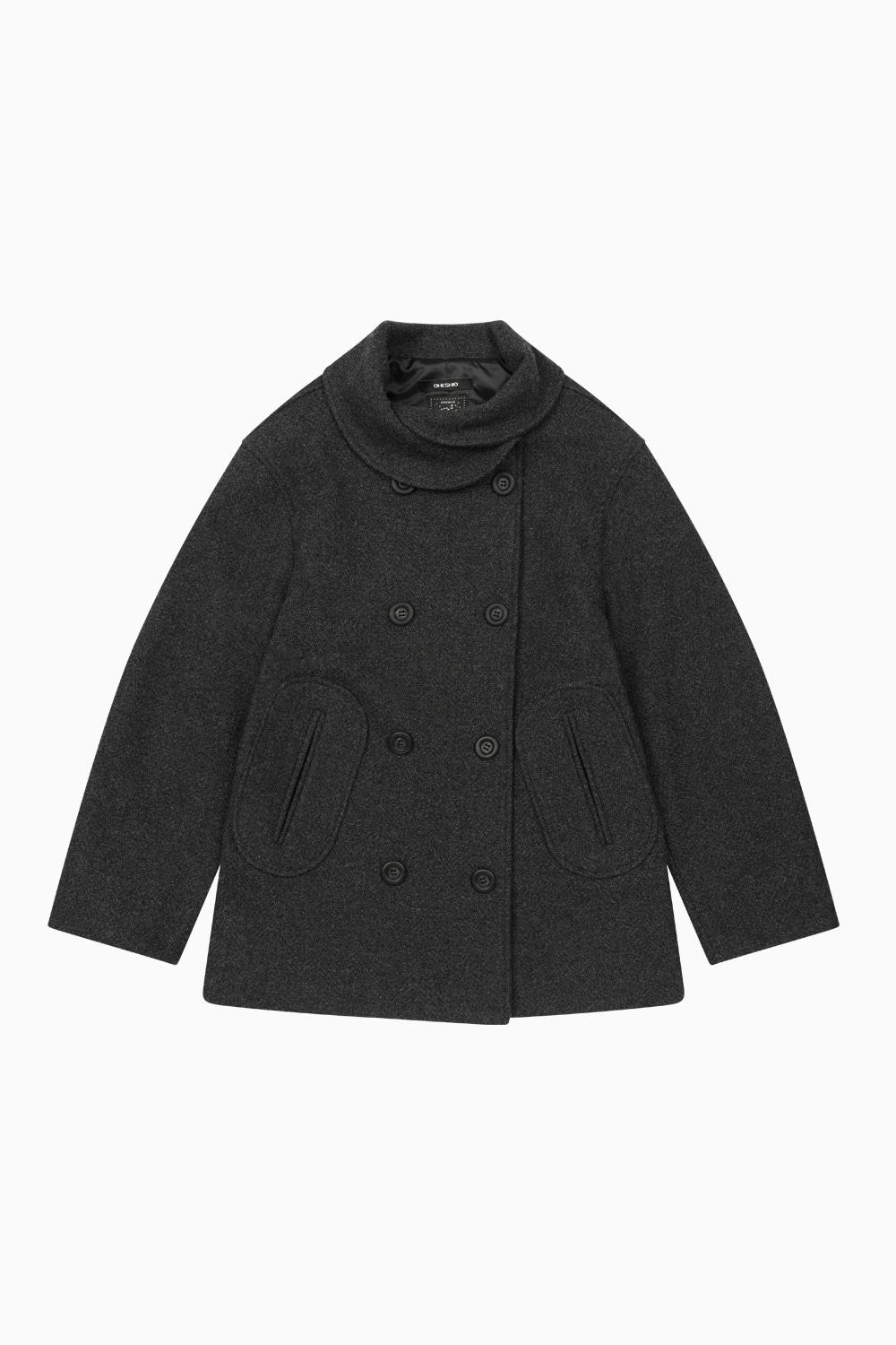[11/28 예약배송] LAYERED COLLAR DOUBLE WOOL COAT, CHARCOAL