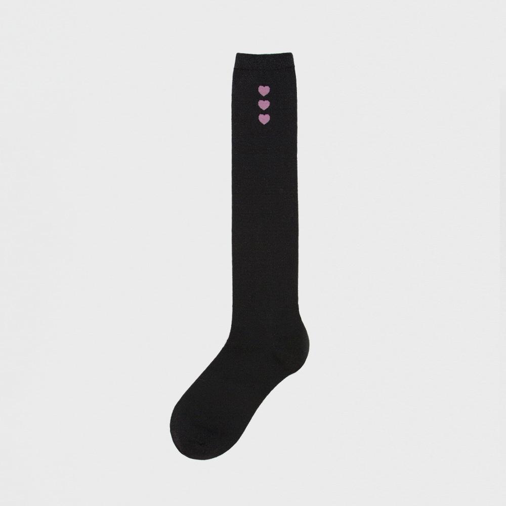 knee high heart sheer glitter black
