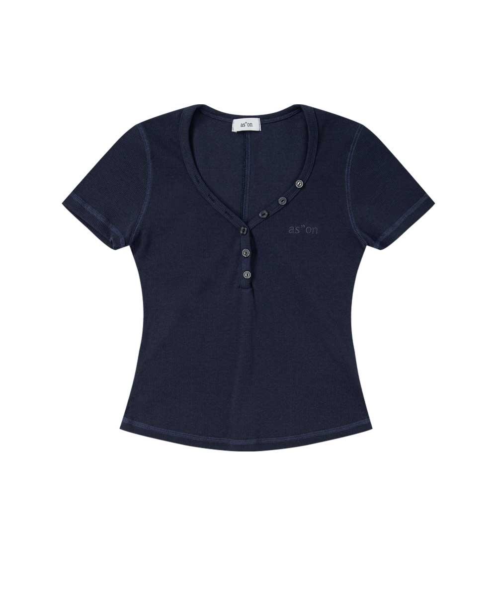 (7월 25일 예약 배송) LEAF BUTTON T / NAVY