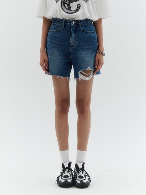 구제 하프 데님 팬츠_블루