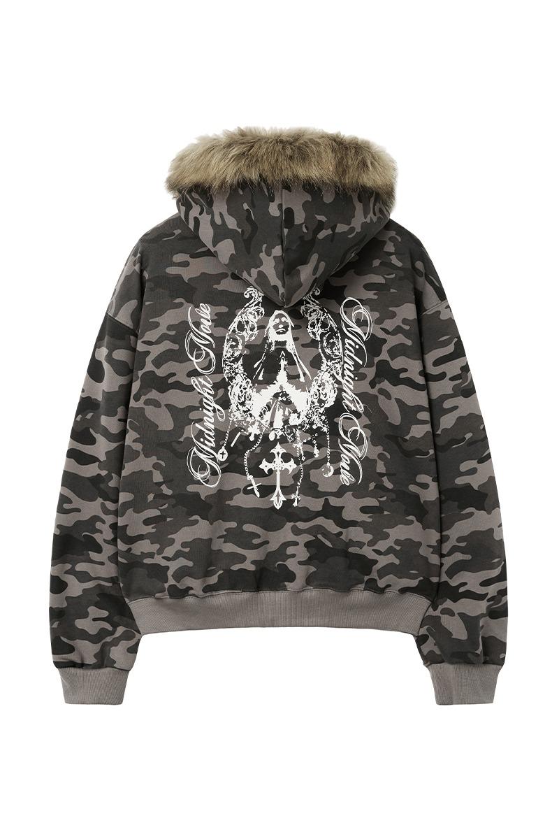 camo hair zip up (dark grey)