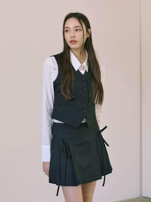 ribon pleasts skirt_black_24ss