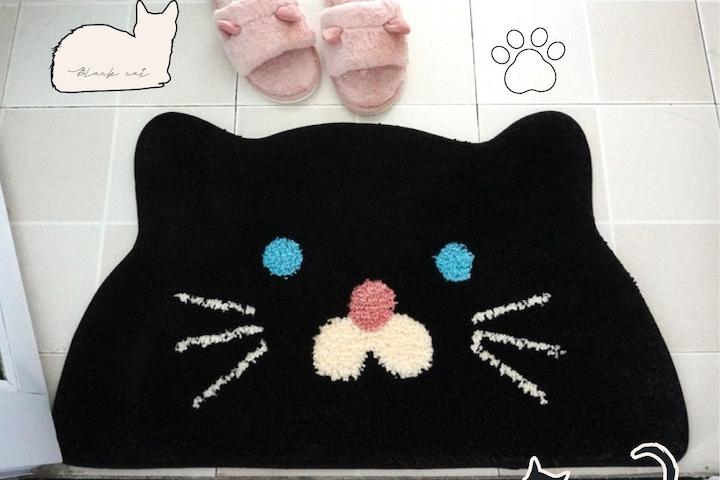 블랙 고양이 발매트 빨아쓰는 워셔블 러그 욕실 화장실 주방 발 매트 현관 논슬립