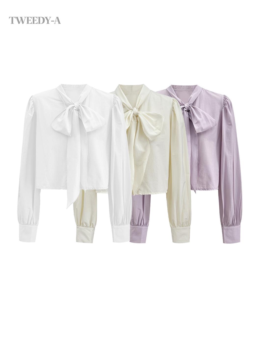 트위디아 빅 리본 스트랩 크롭 블라우스 3 컬러