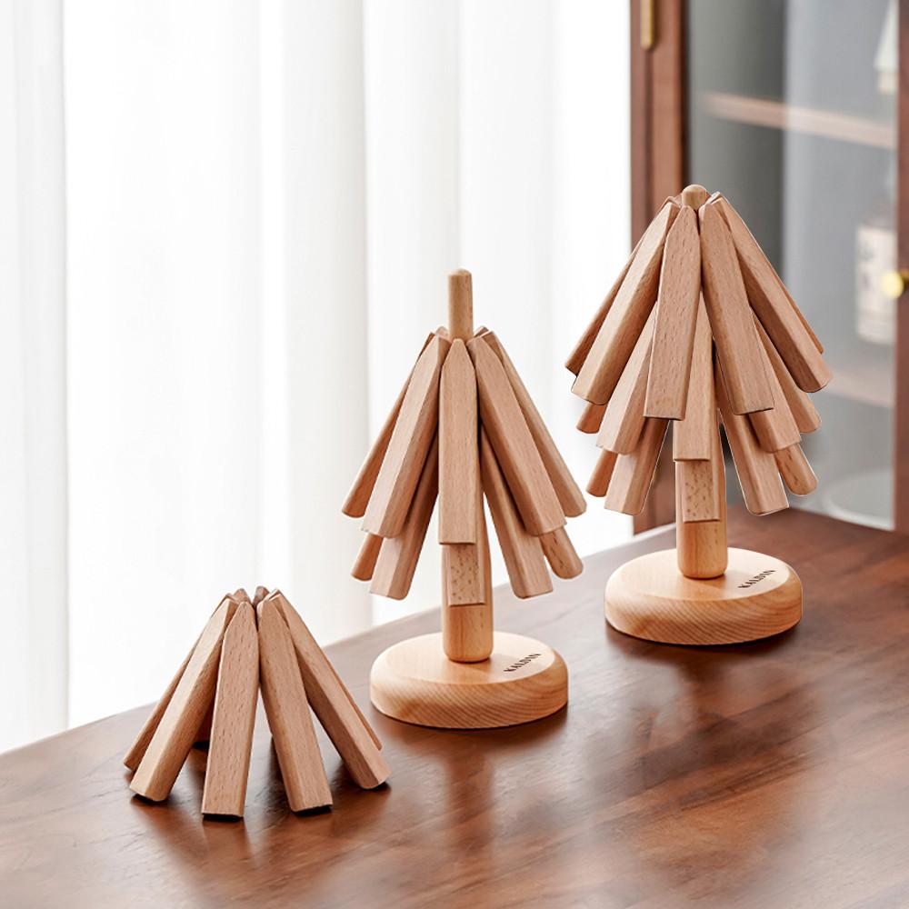칼딘 원목 우드 단열 스탠딩 트리 냄비 받침 3P 세트 비치우드 집들이선물 답례품