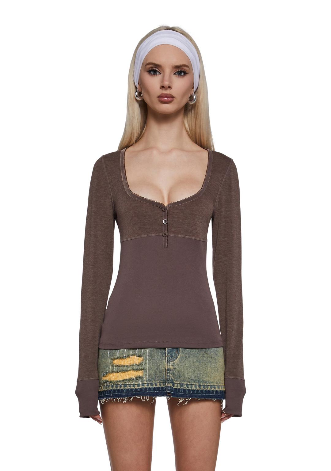 Subtle Spark Long Sleeve Top - GRAY / XX-SMALL