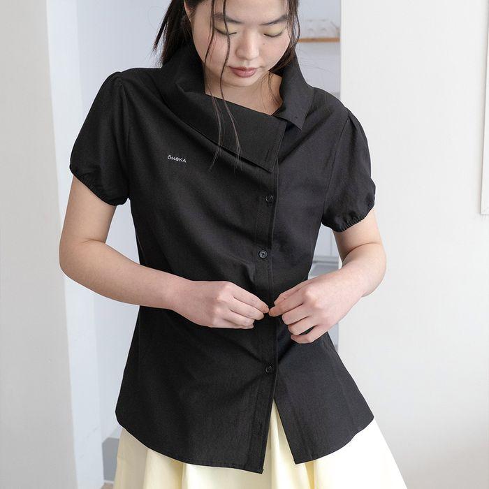 DRAPE COLLAR BLOUSE (BLACK)