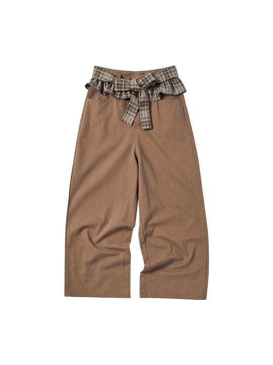 W FRILL STRIPE PANTS [BROWN]