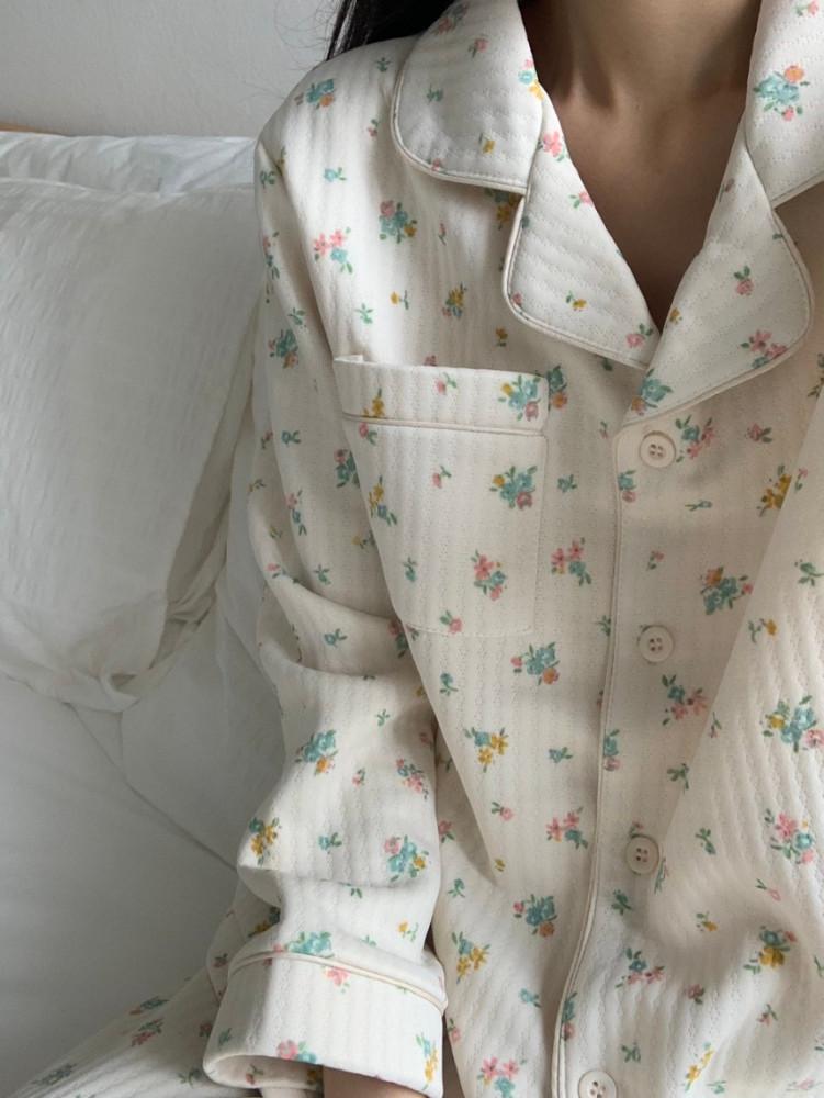 [마인드핑거] 베일리 플라워 누빔파자마 누빔잠옷 플라워파자마 겨울잠옷 겨울파자마