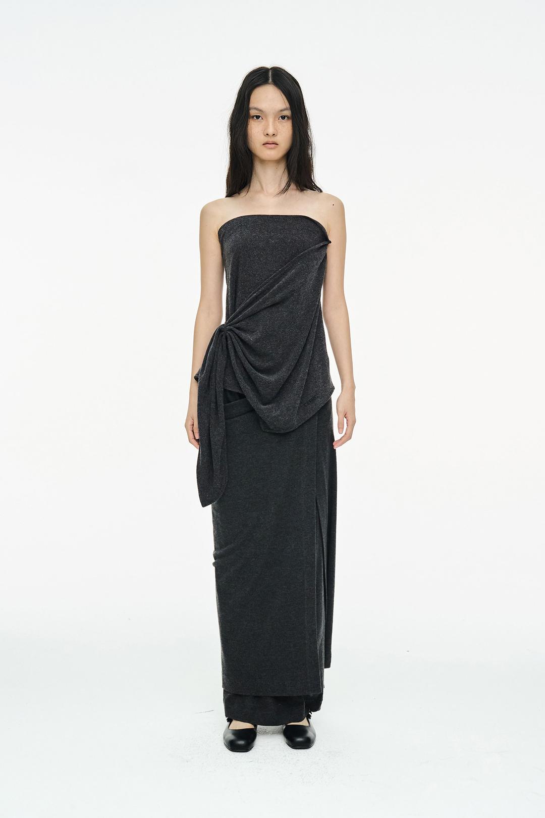 DRAPE LONG SKIRT / CHARCOAL