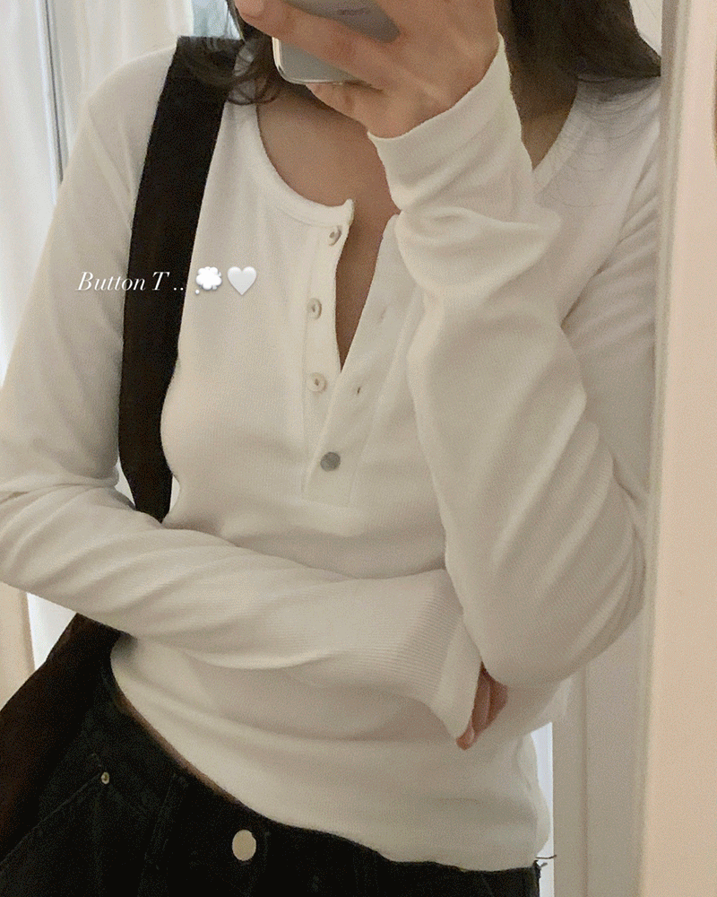 꼰미고 [Made/1000장돌파] 헨리 버튼 골지 티셔츠