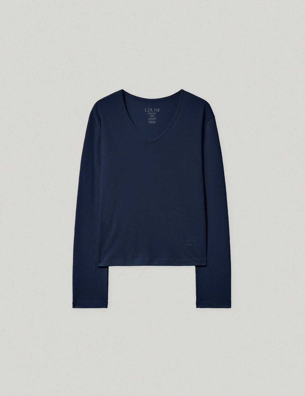 Margot V Neck Cotton Top_Navy