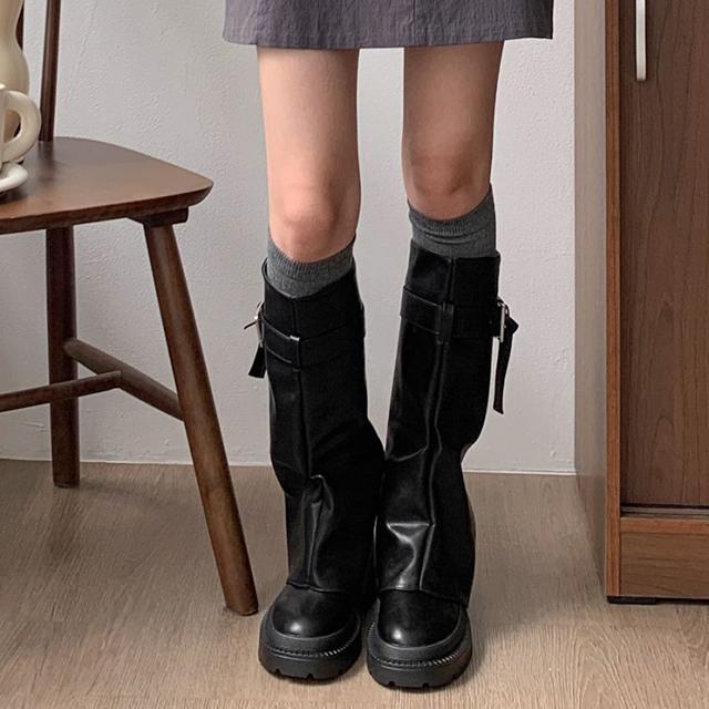 다미님 [굽5cm/230~250]통굽 롱부츠 키높이 가보시 플랫폼 가죽 앵클 첼시 웨스턴 니하이 레이스업 하객룩 결혼식 파티룩 겨울 레그워머 롤업 버클 캐주얼 스트랩 벨트 구두 문방-신발