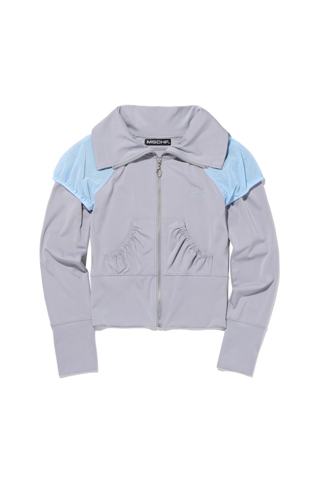 MESH PUFF TURTLE NECK ZIP UP_GREYISH BLUE