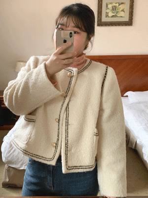 [55-100]빅사이즈 하객룩 벨로나 노카라 배색 양털 자켓